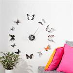 Giant design wall clock "BUTTERFLIES" walldecoration silver chrome