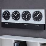 MODERN WALL CLOCK "GLOBAL" with 4 clockworks and magnets silver black