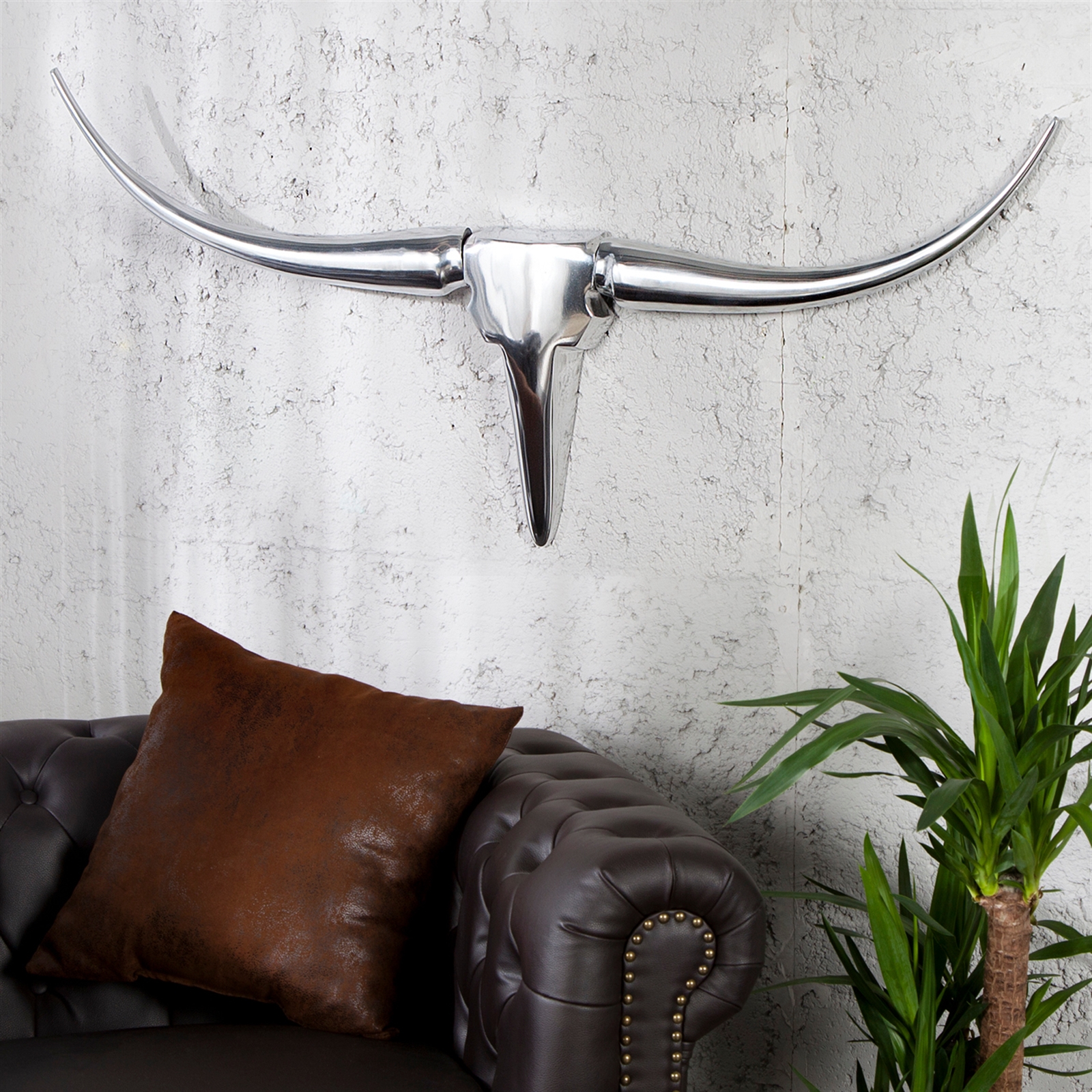 BULL HORNS &WILD& aluminium animal head wall antlers silver 99 cm £49