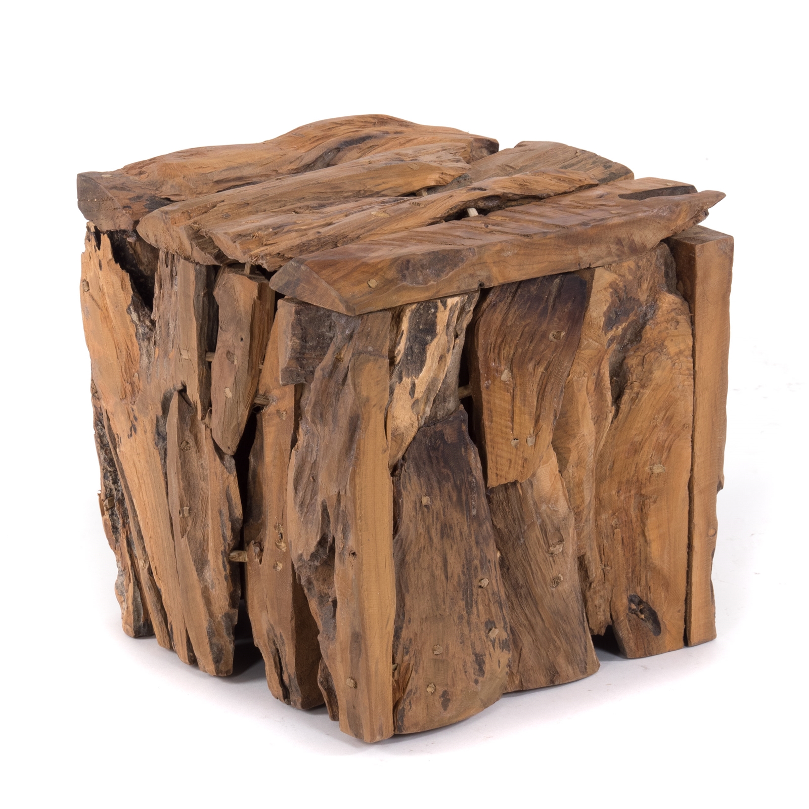 TREIBHOLZ SITZBOX "TEAK 30" | 30x30x30 cm, Recyclingholz | rustikaler Holzhocker