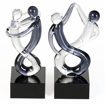 Set of 2 mini sculptures &quot;RUMBA&quot; | black/white, 4.5&quot;x1.5&quot;x1.5&quot;, glass