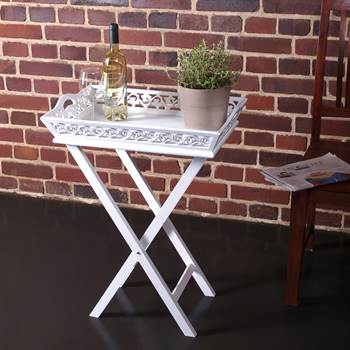 Butler tray stand &quot;COUNTRY STYLE&quot; | 24.5&quot;, wood, white washed