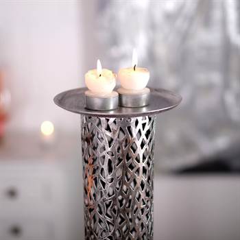 Big candle holder &quot;ETERNAL&quot; candle stand metal 39.5&quot; antique-silver