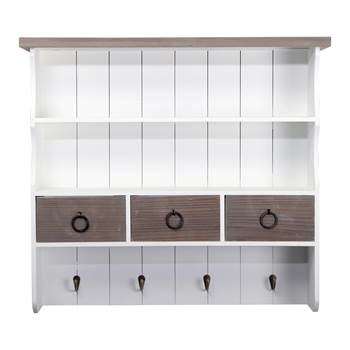 Country style kitchen shelf &quot;INGRID&quot; | 3 drawers, 4 hooks | wall rack