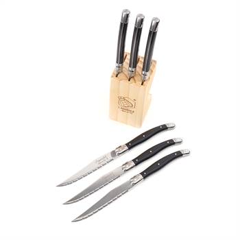 6 LAGUIOLE Steak knives &quot;SCURO&quot; | stainless steel, black | block