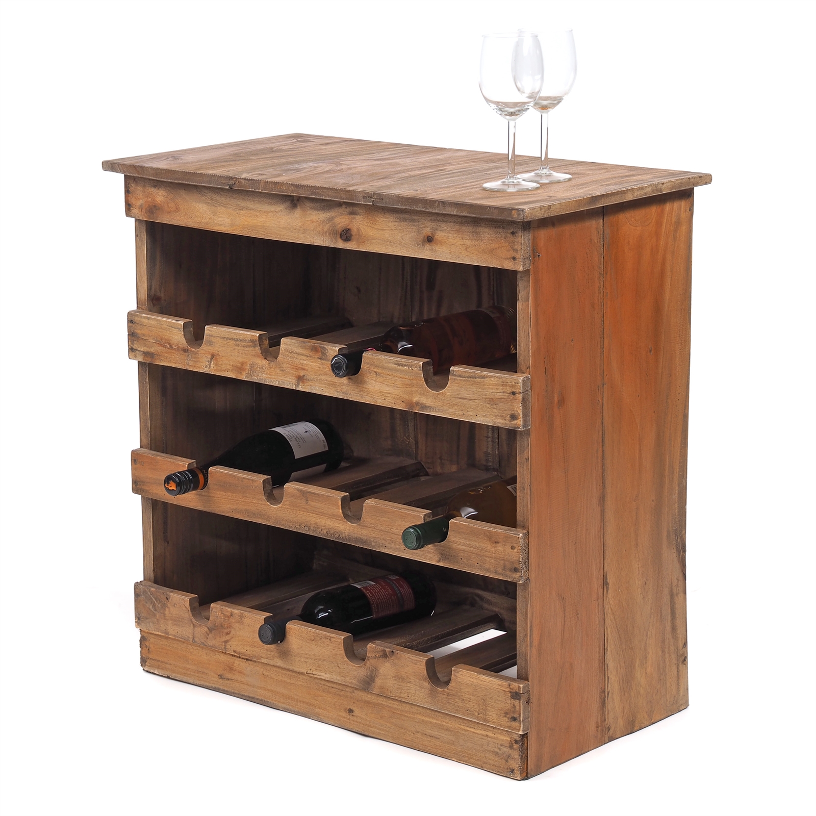 Bottle Stand Rustique Recycled Wood Solid 70x70x38cm Hxwxd